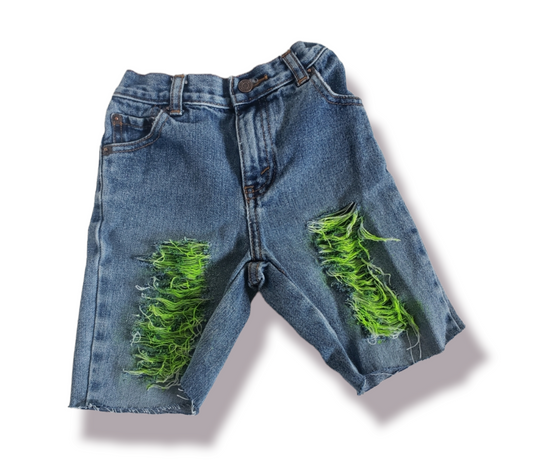 Lime Green Boys Distressed Jeans Shorts