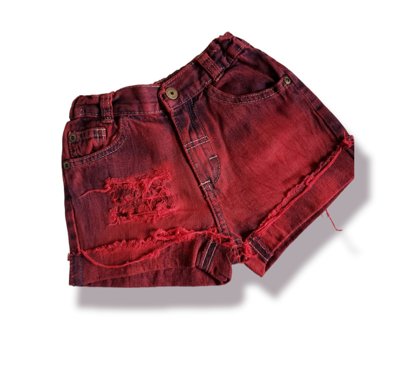 Dyed Red Distressed Shorts