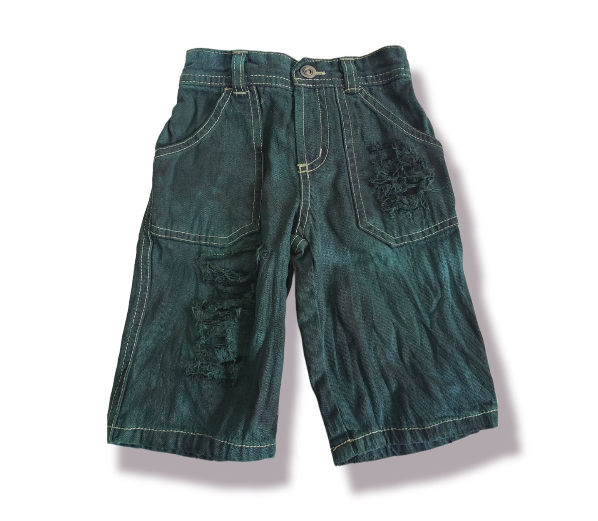 Dark Green Dyed Girls Distressed Jeans Boys Distressed Jeans