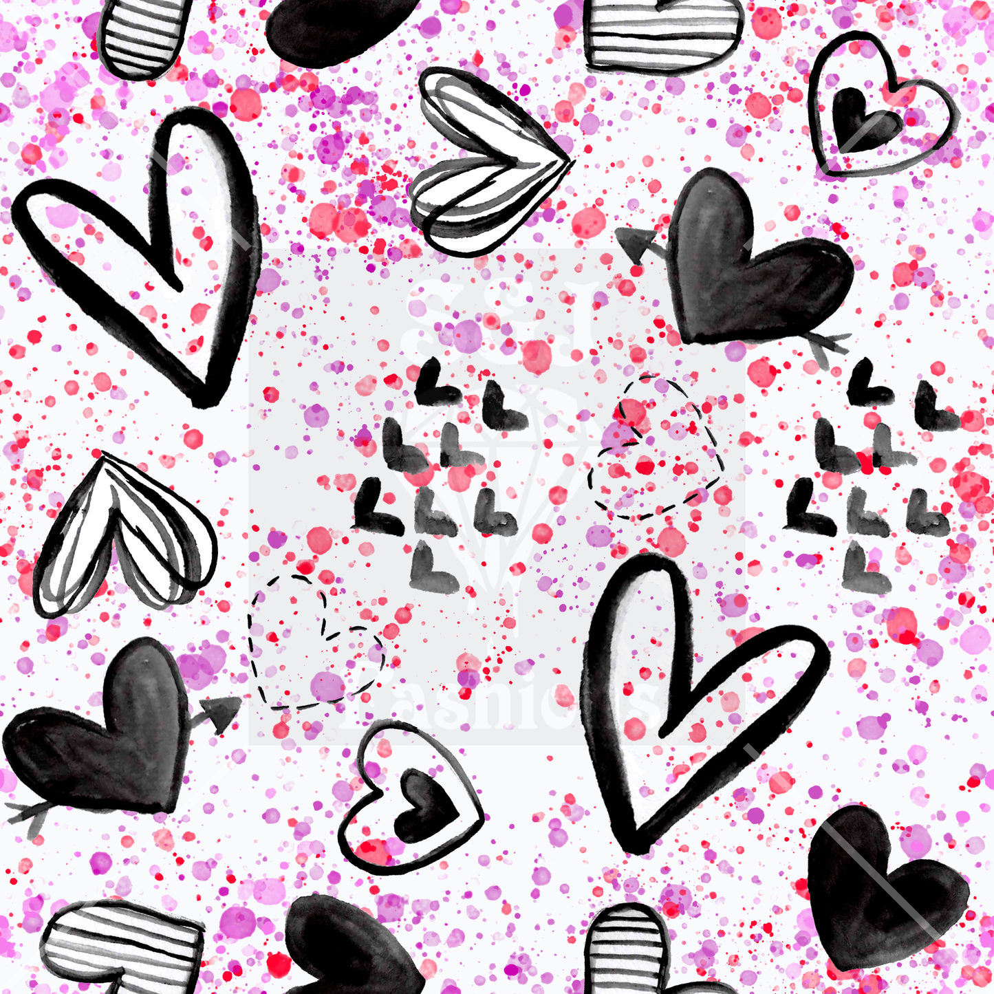 Black & Pink Hearts Valentines Handmade