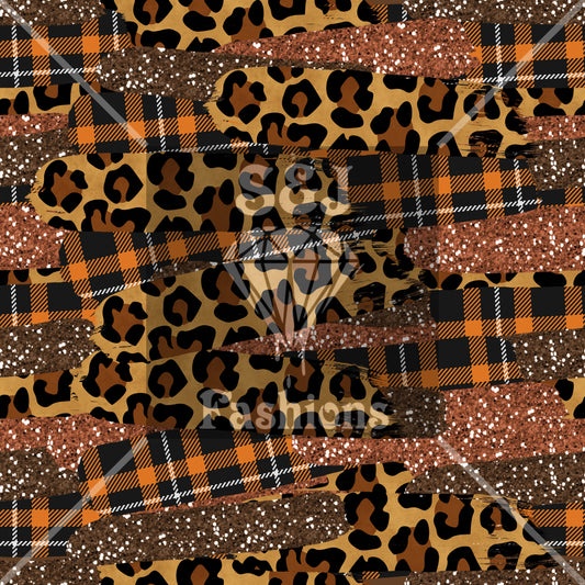 Brown Cheetah Plaid Brushstroke Handmade