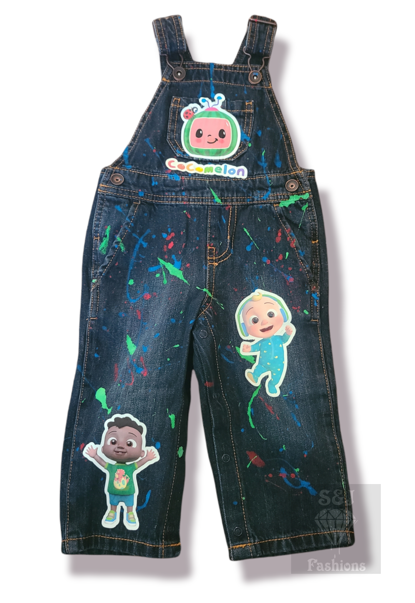 Cocomelon Paint Splatter Overalls Jumper Boys Girls