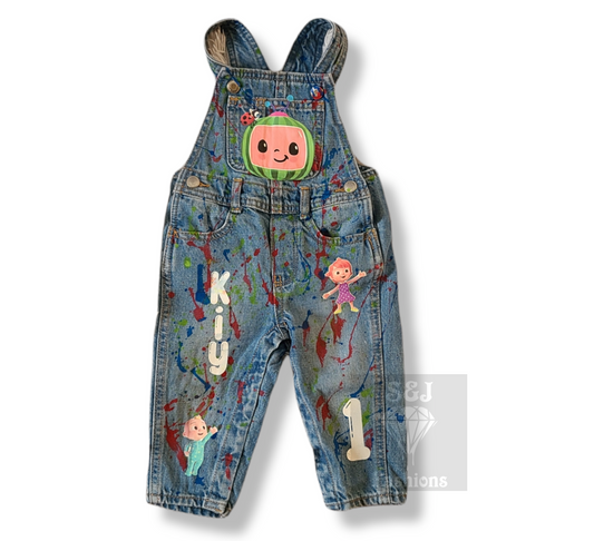 Personalized Cocomelon Paint Splatter Overalls Jumper Boys Girls
