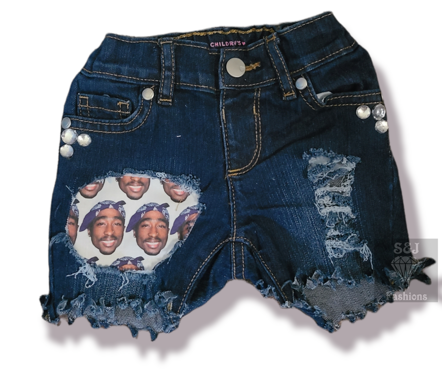 Tupac Girls Distressed Jeans Shorts