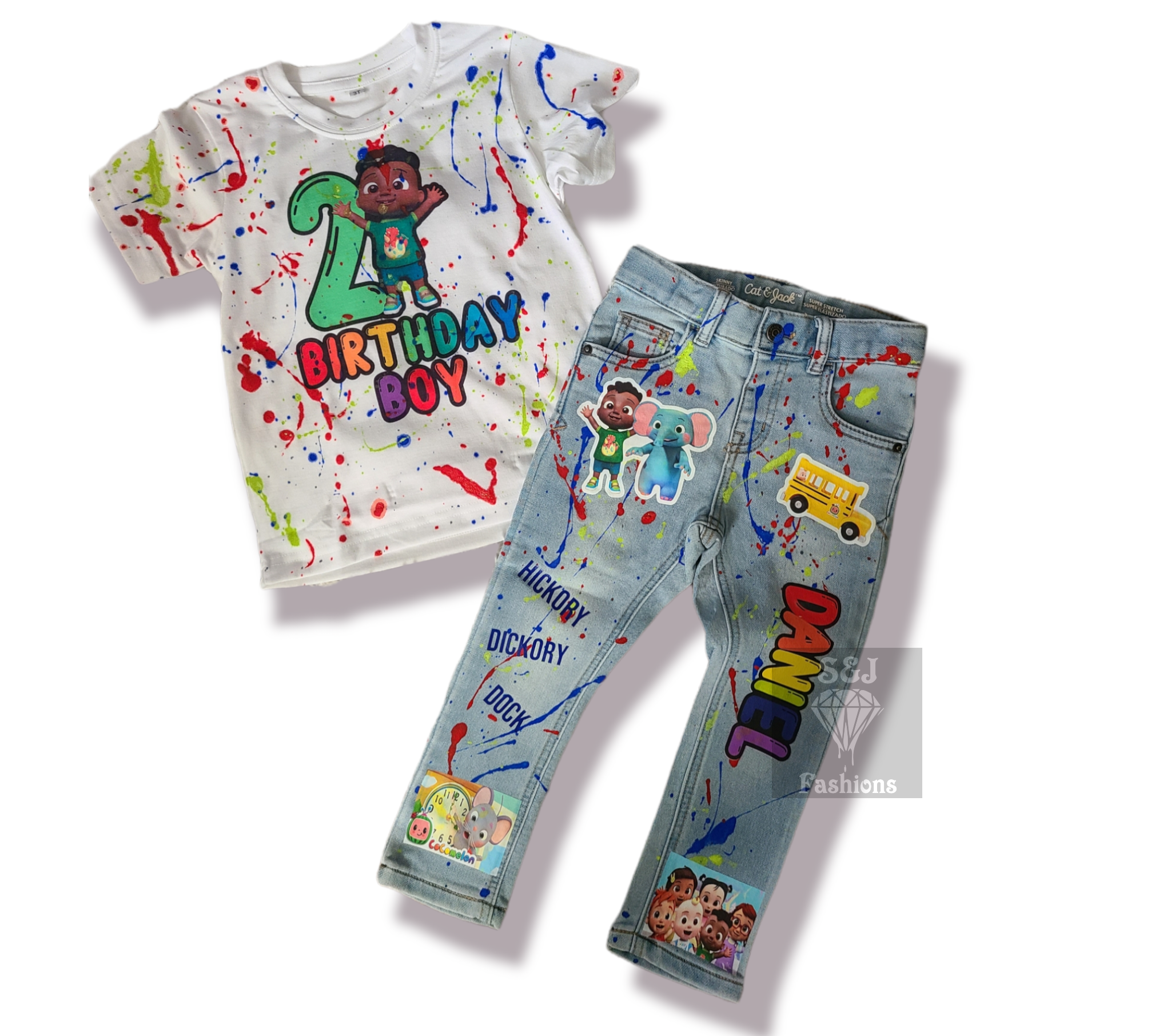 Cocomelon Paint Splatter Boys Distressed Jeans