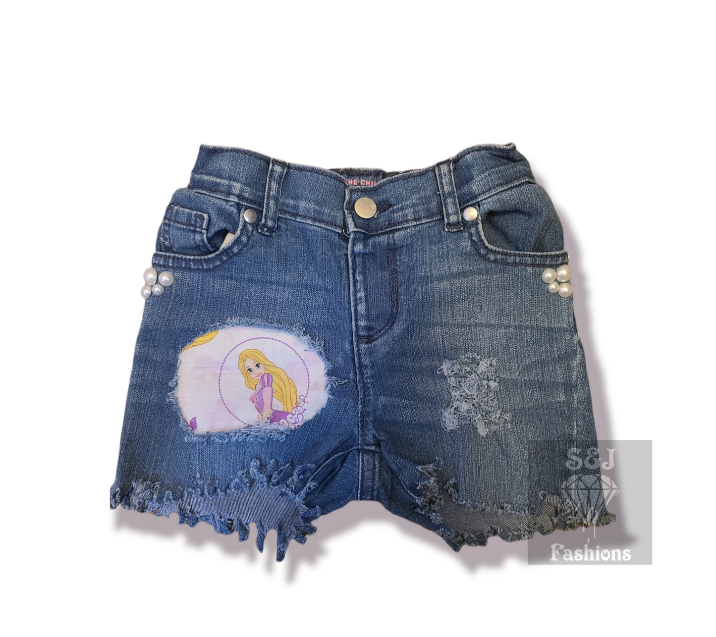 Disney Princess Rapenzal Girls Distressed Jeans Shorts Denim