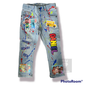 Cocomelon Paint Splatter Boys Distressed Jeans