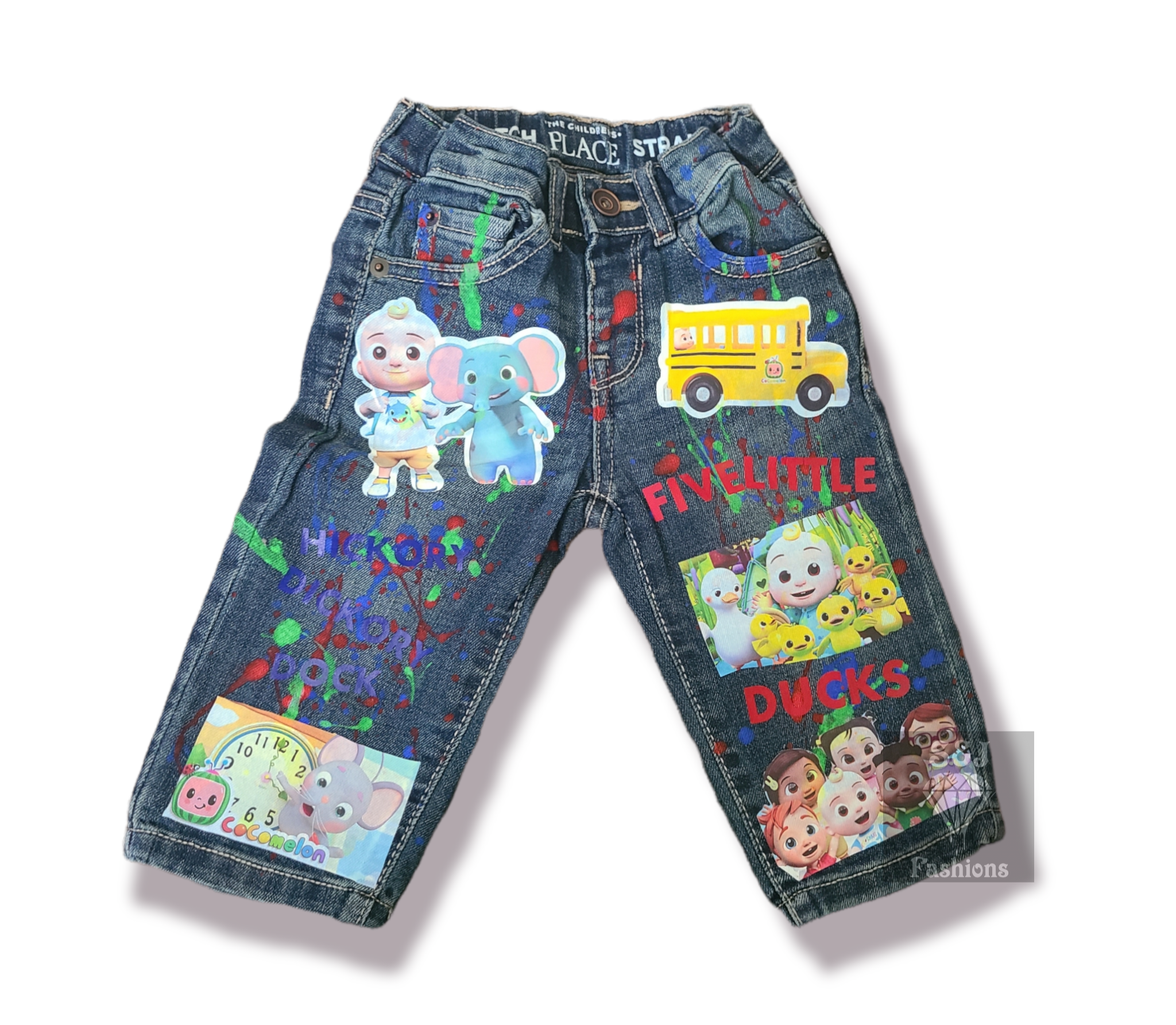 Cocomelon Paint Splatter Boys Distressed Jeans