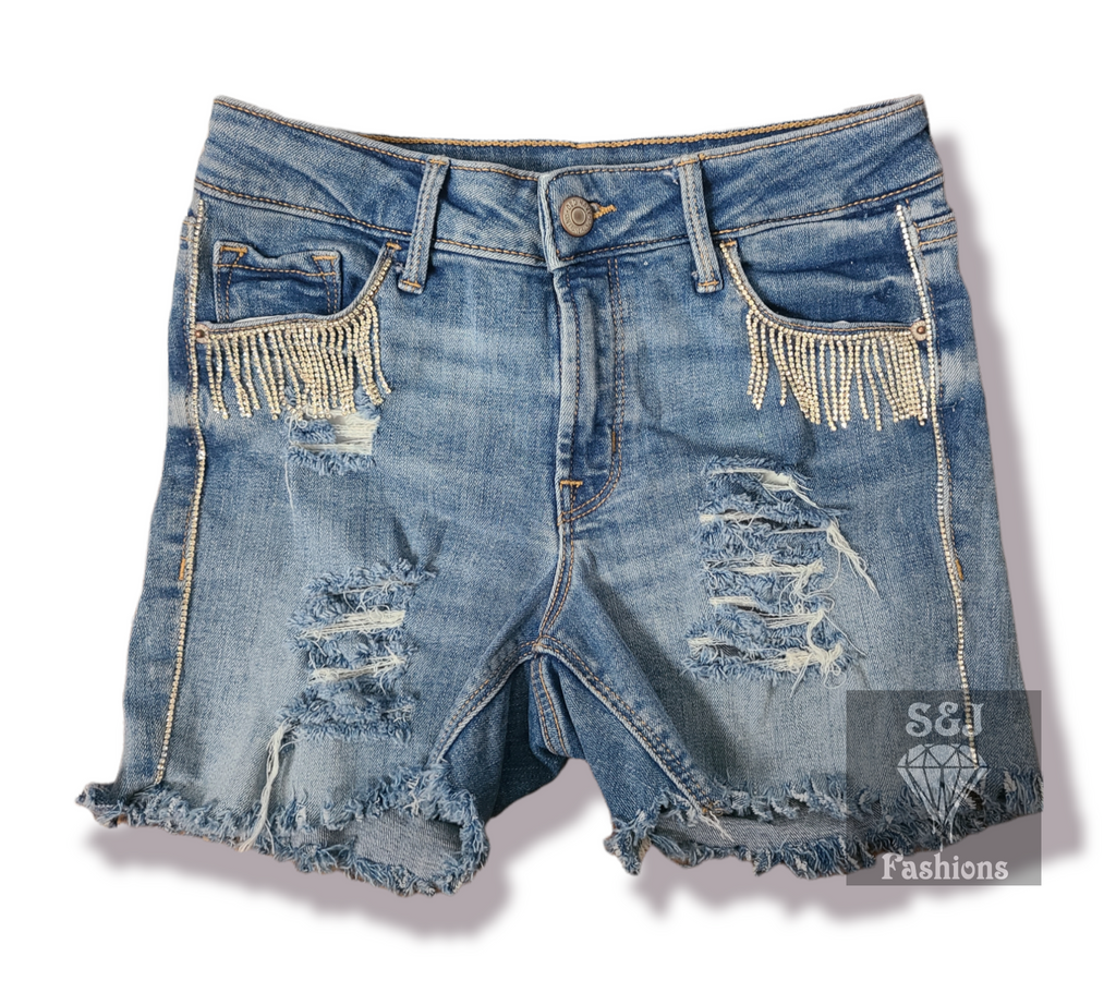 Bling Adult Womens Ladies Distressed Jean Shorts Western