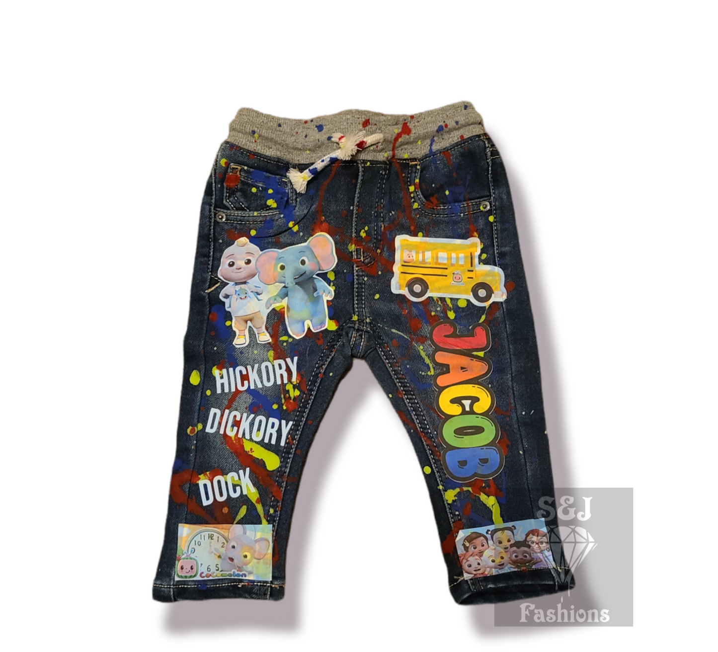 Cocomelon Paint Splatter Boys Distressed Jeans