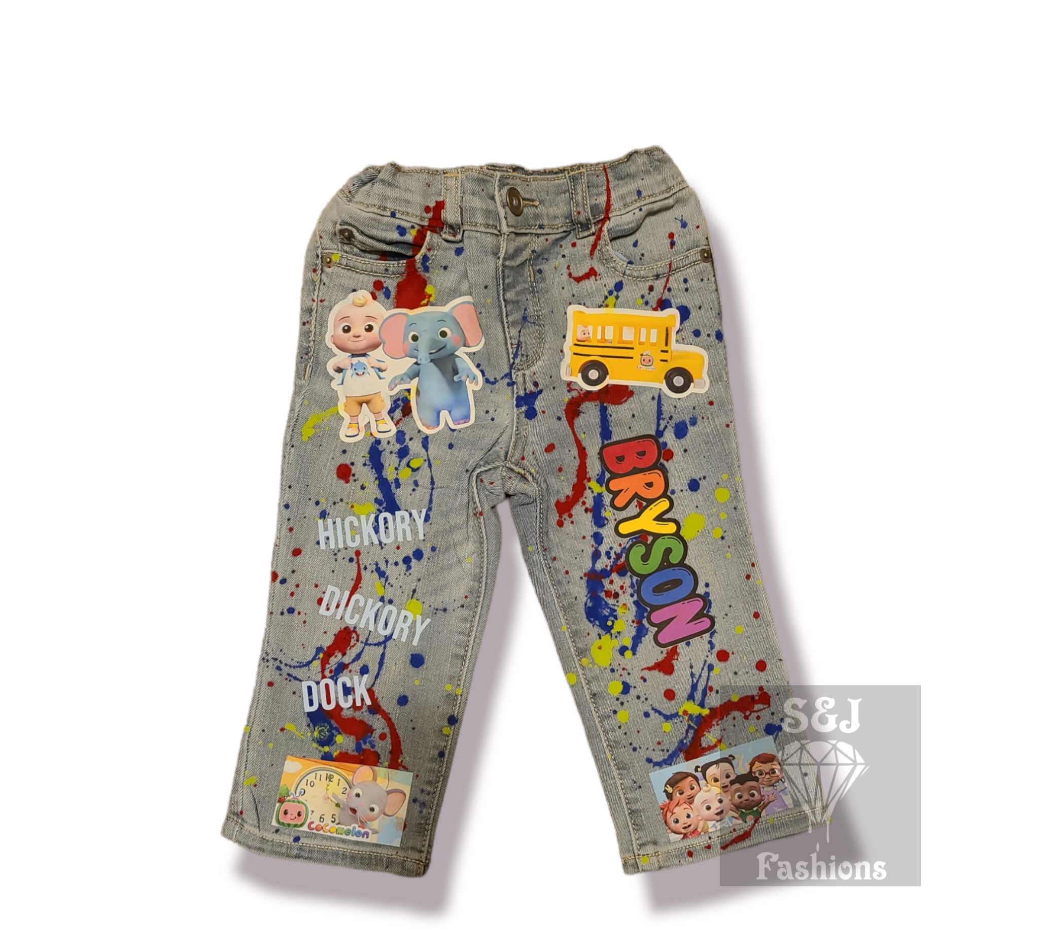 Cocomelon Paint Splatter Boys Distressed Jeans