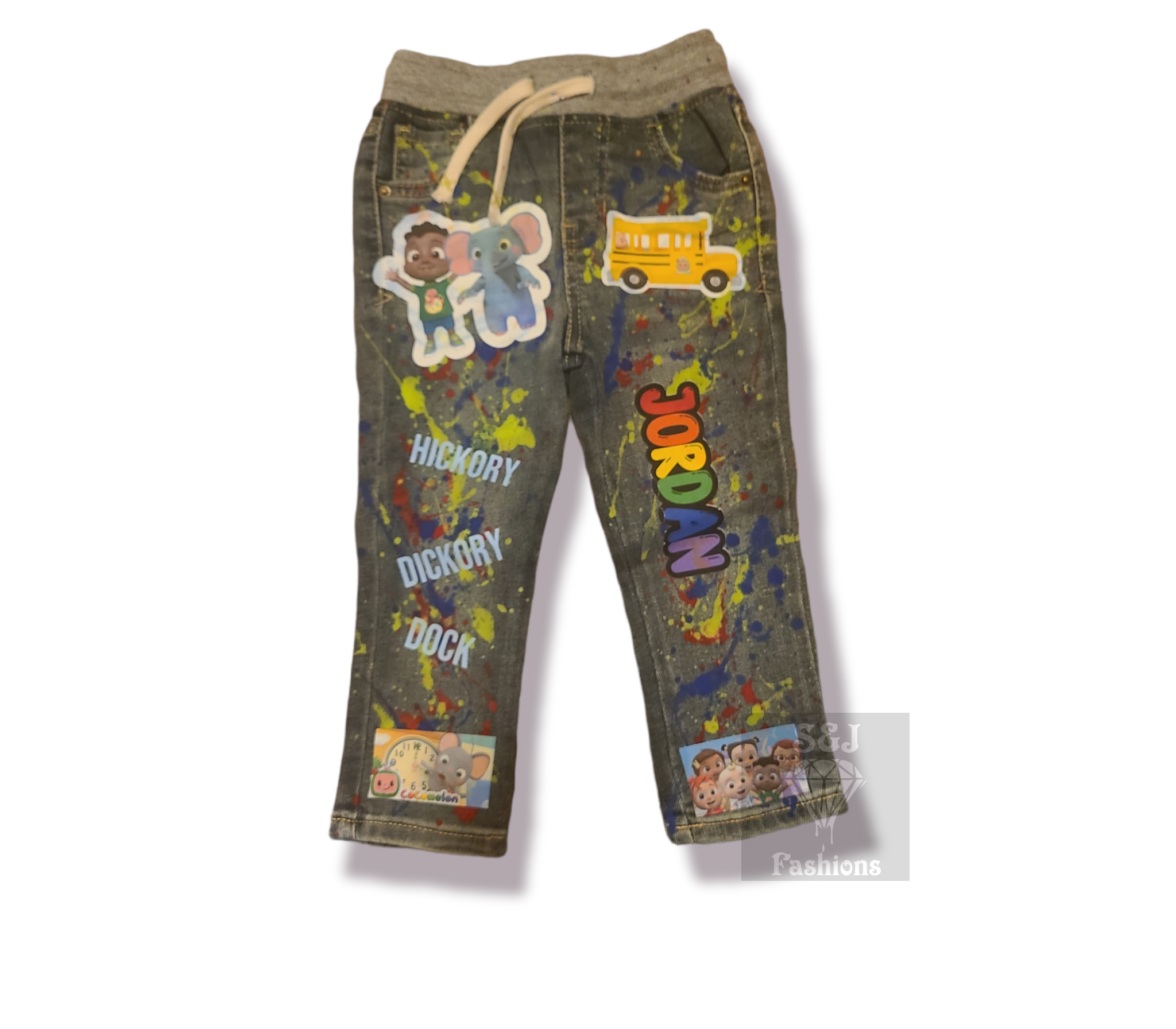 Cocomelon Paint Splatter Boys Distressed Jeans