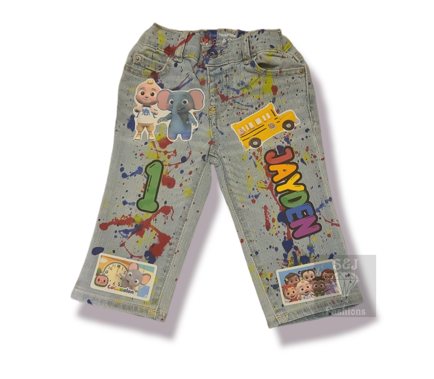 Cocomelon Paint Splatter Boys Distressed Jeans