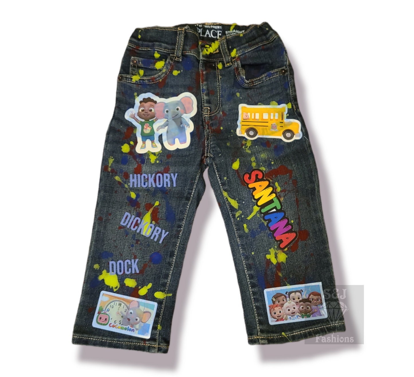 Cocomelon Paint Splatter Boys Distressed Jeans