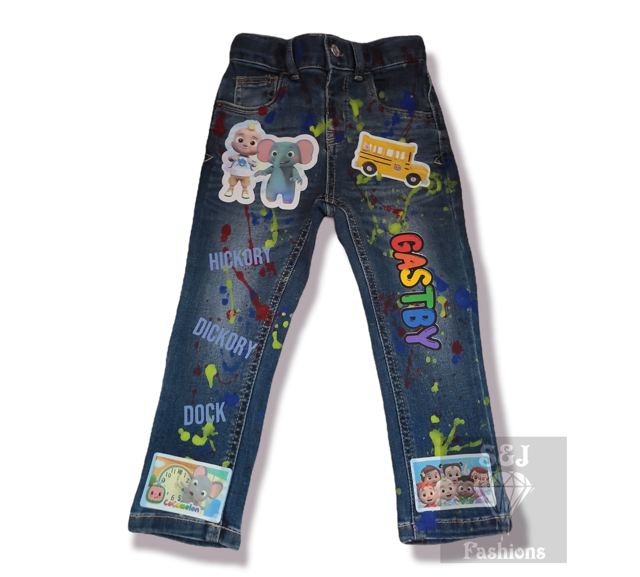 Cocomelon Paint Splatter Boys Distressed Jeans