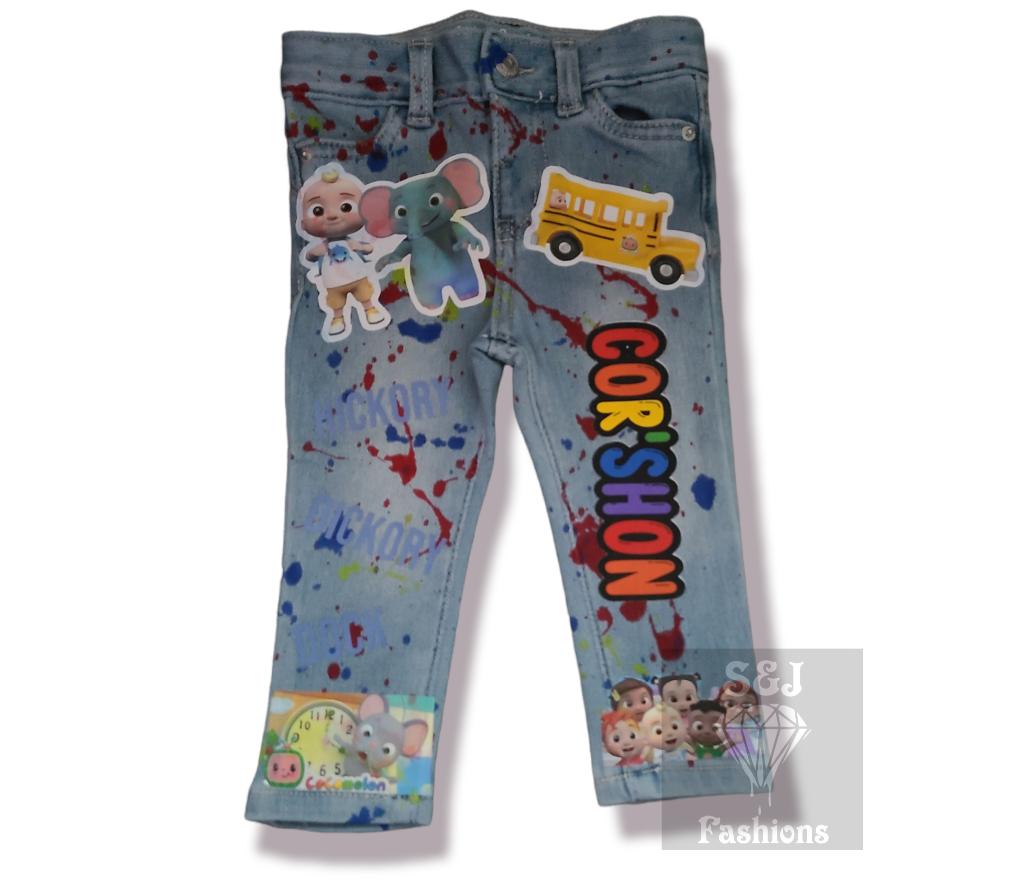 Cocomelon Paint Splatter Boys Distressed Jeans