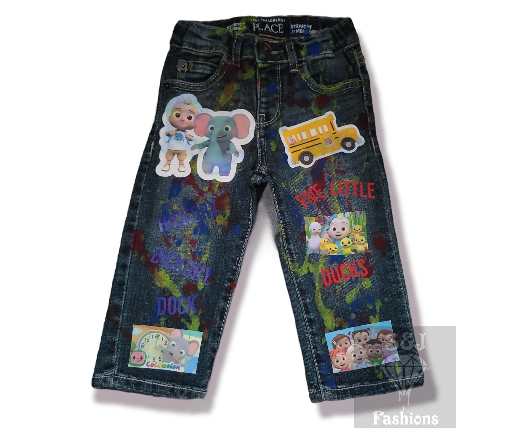 Cocomelon Paint Splatter Boys Distressed Jeans