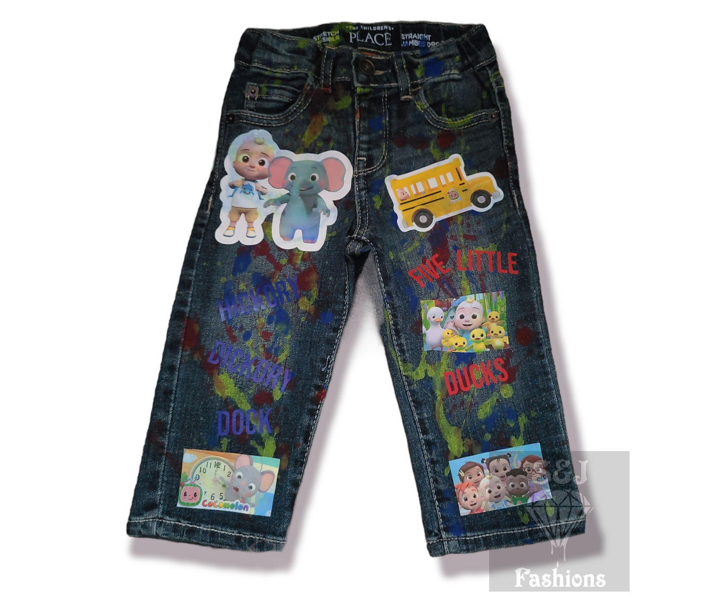 Cocomelon Paint Splatter Boys Distressed Jeans