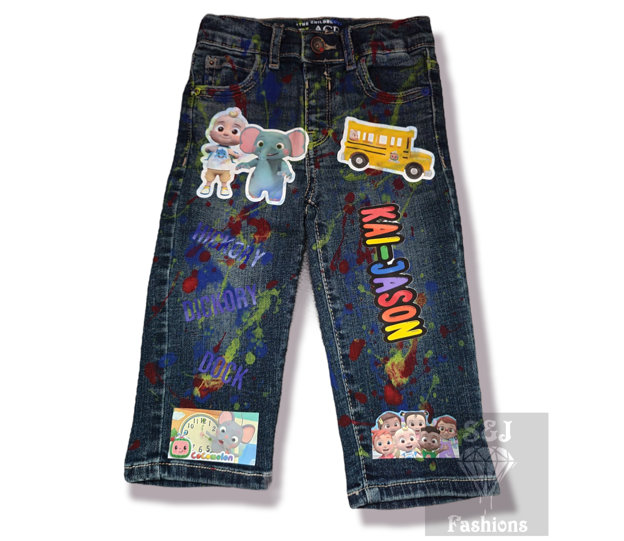 Cocomelon Paint Splatter Boys Distressed Jeans