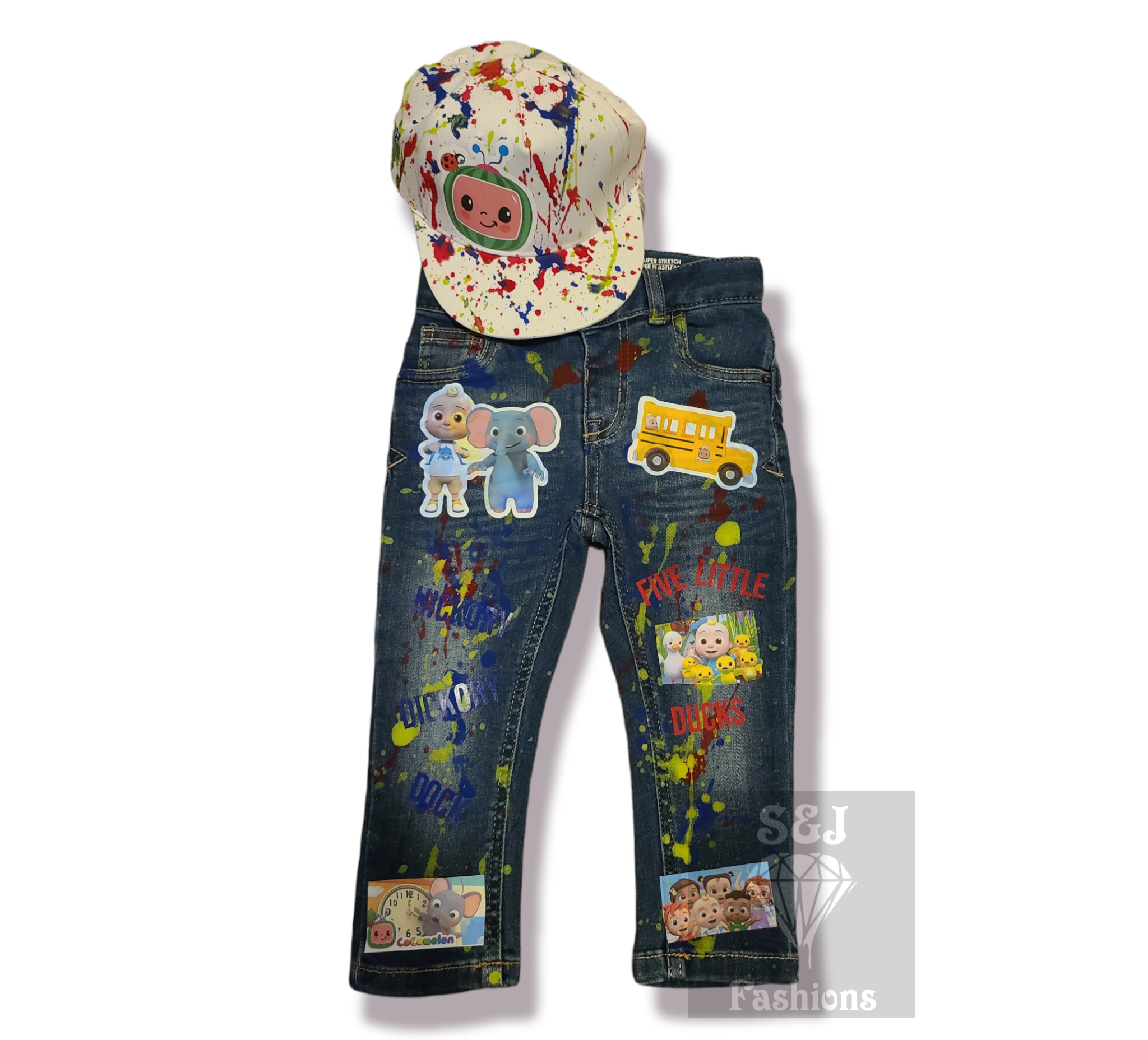 Cocomelon Paint Splatter Boys Distressed Jeans