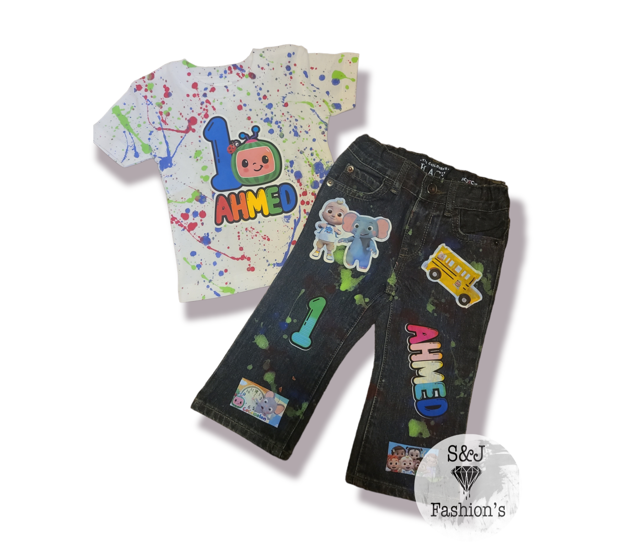 Cocomelon Paint Splatter Boys Distressed Jeans