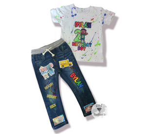 Cocomelon Paint Splatter Boys Distressed Jeans