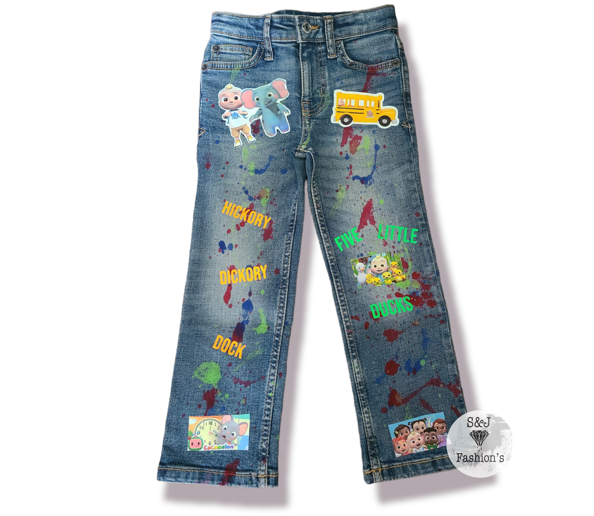 Cocomelon Paint Splatter Boys Distressed Jeans