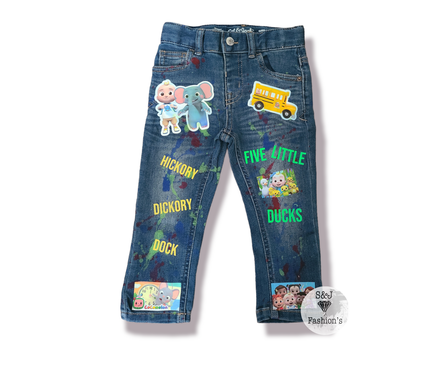 Cocomelon Paint Splatter Boys Distressed Jeans