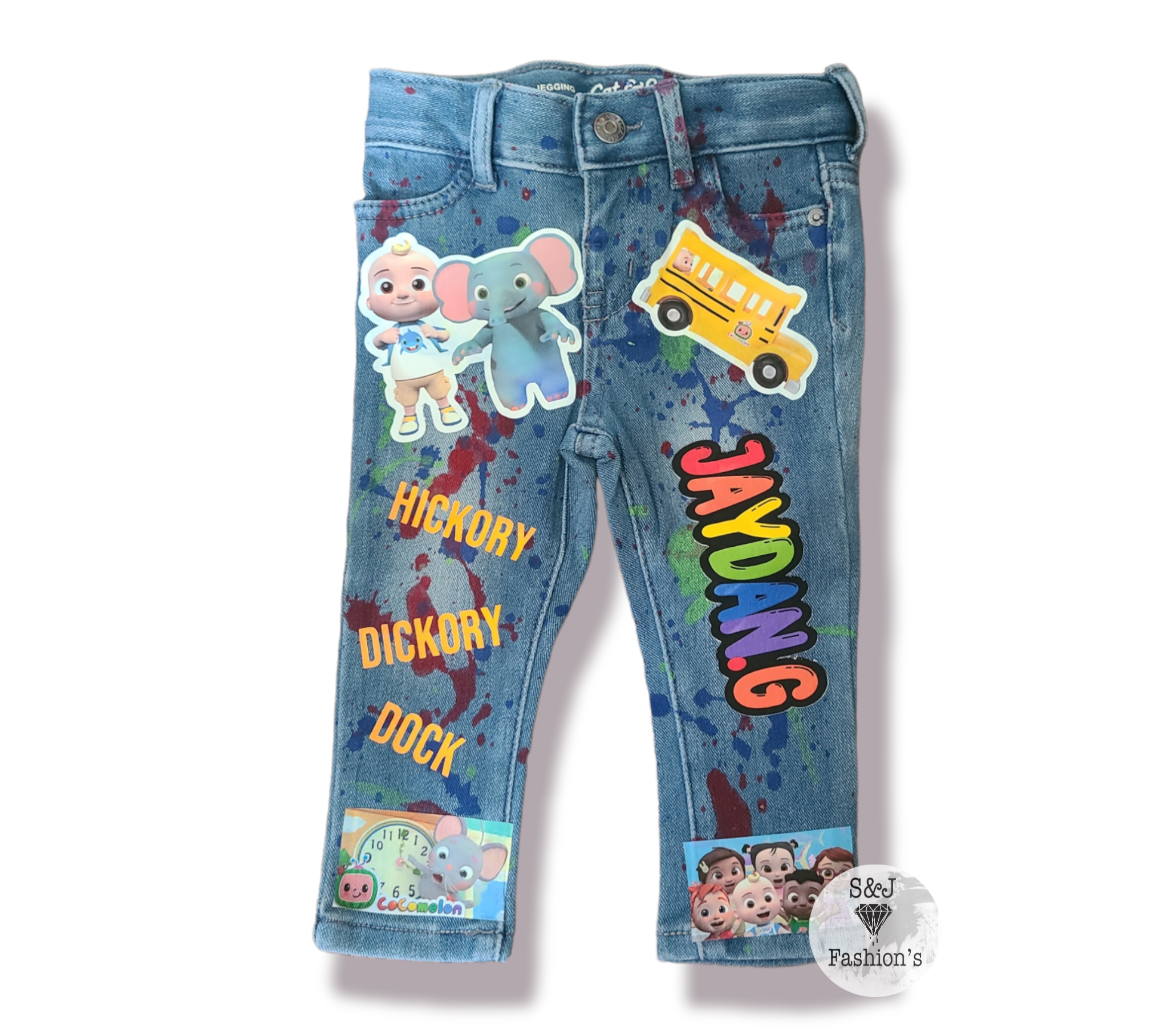 Cocomelon Paint Splatter Boys Distressed Jeans