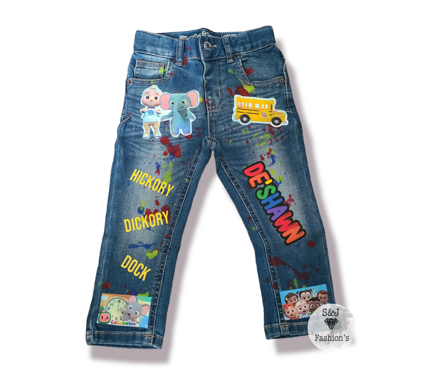 Cocomelon Paint Splatter Boys Distressed Jeans