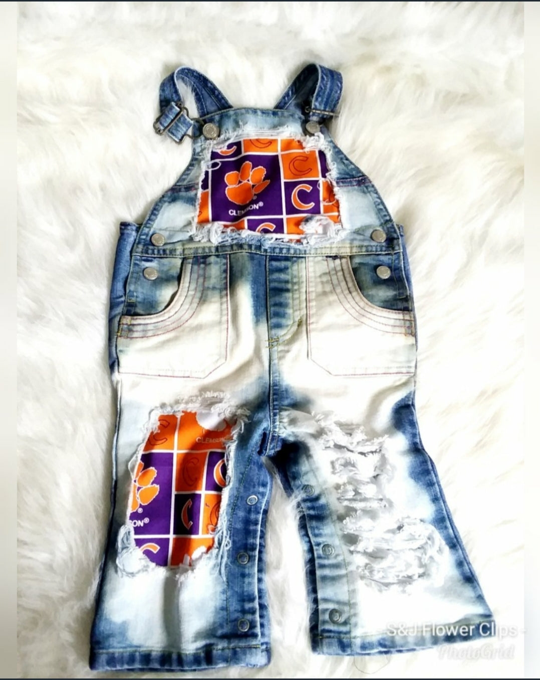 Clemmons Collage Football Distressed Overalls