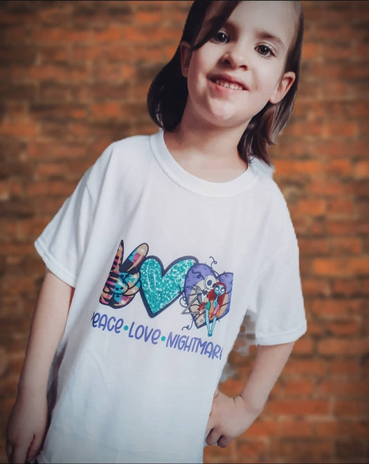 Peace Love nightmare NBC Halloween Girls Shirt Boys Shirt