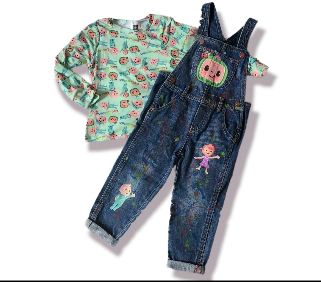 Cocomelon Paint Splatter Overalls Jumper Girls Boys