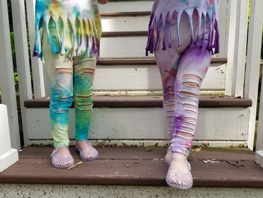 Girls Tie Dye Shredded Leggings