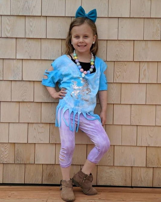 Girls Purple Tie Dye Shredded Leggings