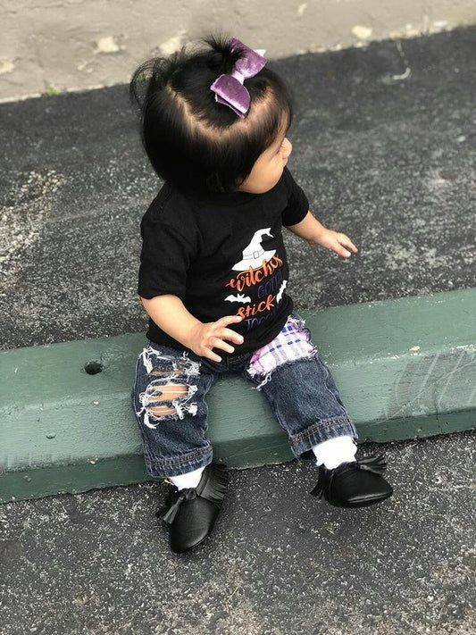 Pink Plaid Girls Distressed Jeans