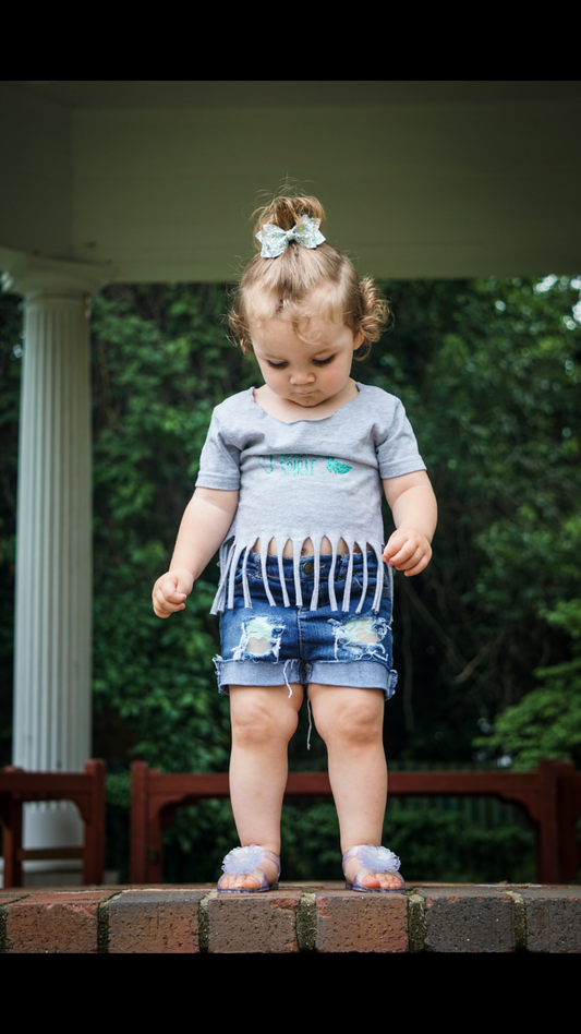 Girls Mint Lace Distressed Shorts