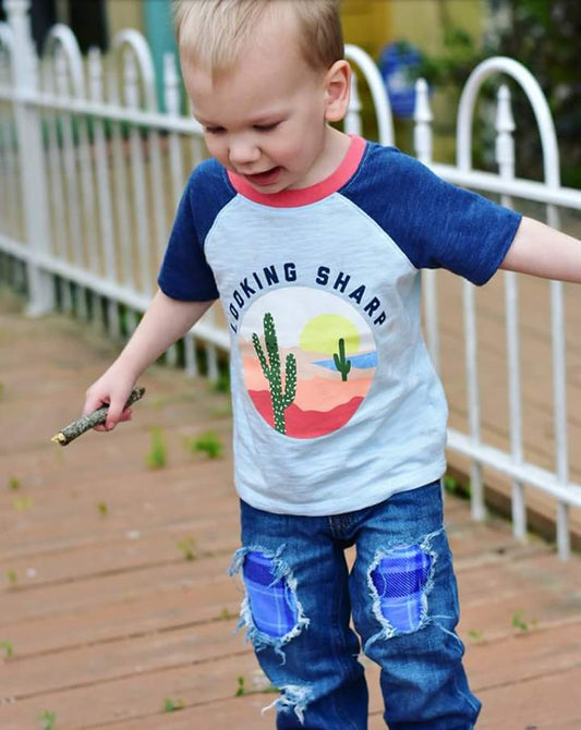 Blue Plaid Boys Distressed Jeans