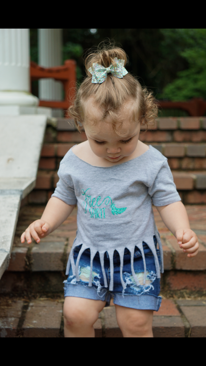 Girls Mint Lace Distressed Shorts