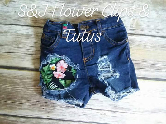 Girls Hawaii Print Distressed Shorts