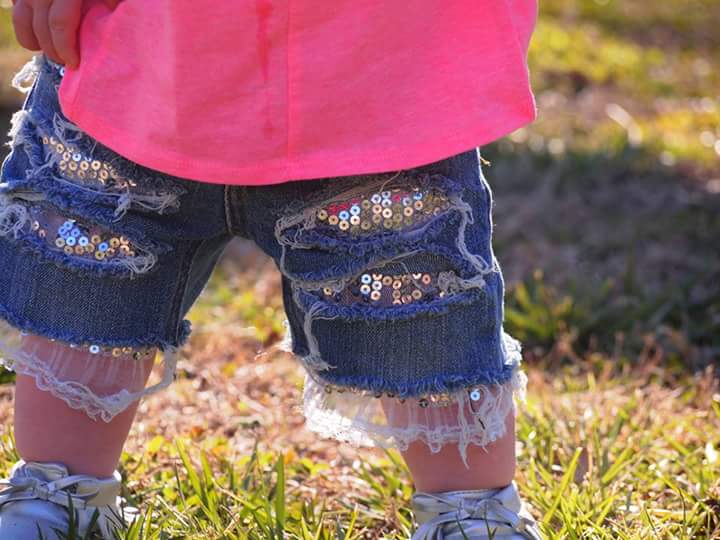 Sliver Sequin Girls Distressed Jeans Shorts