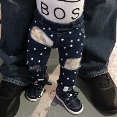 Girls Lace and Pearls Distressed Jeans