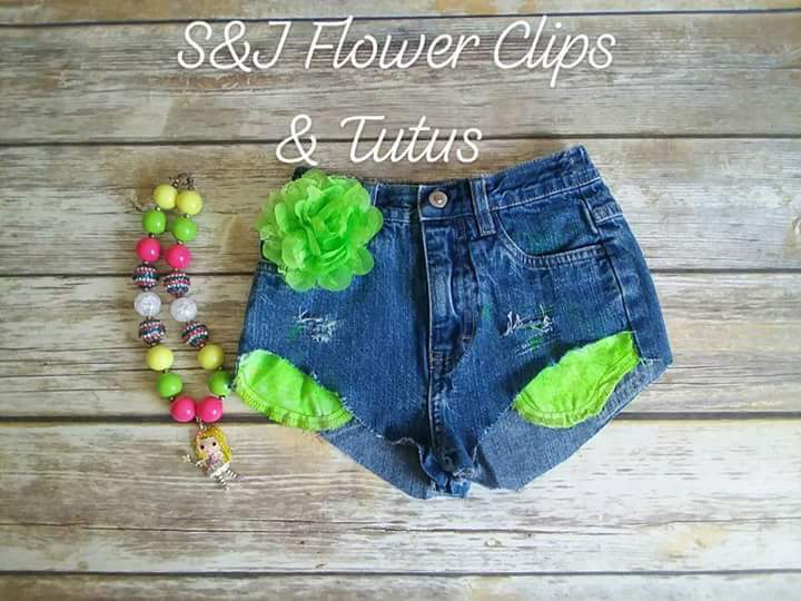 Lime Green Pocket Distressed Shorties