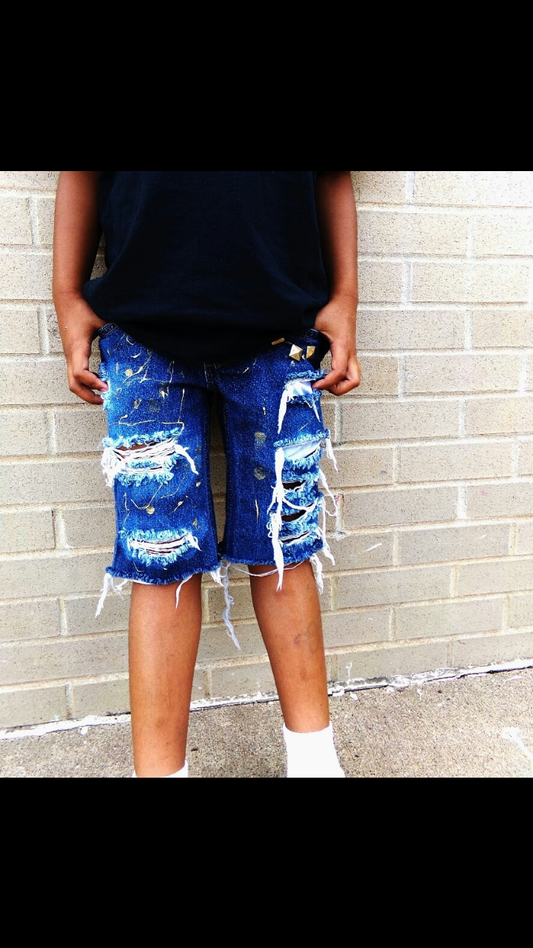 Gold Splatter Boys Distressed Jeans Shorts