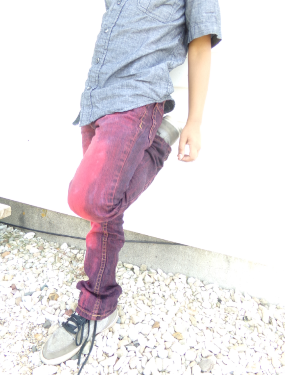 Red Dyed Boys Distressed Jeans