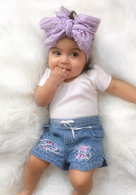 Mermaid Scale Peeka Boo Girls Distressed Jeans  Shorts
