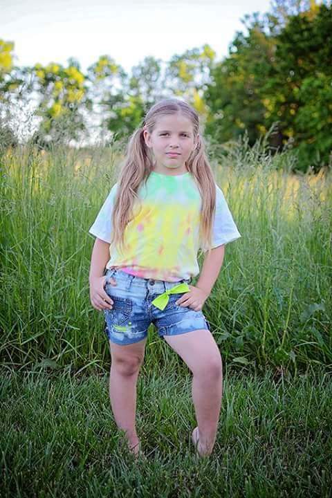 Neon Green Girls Distressed Jeans Shorts