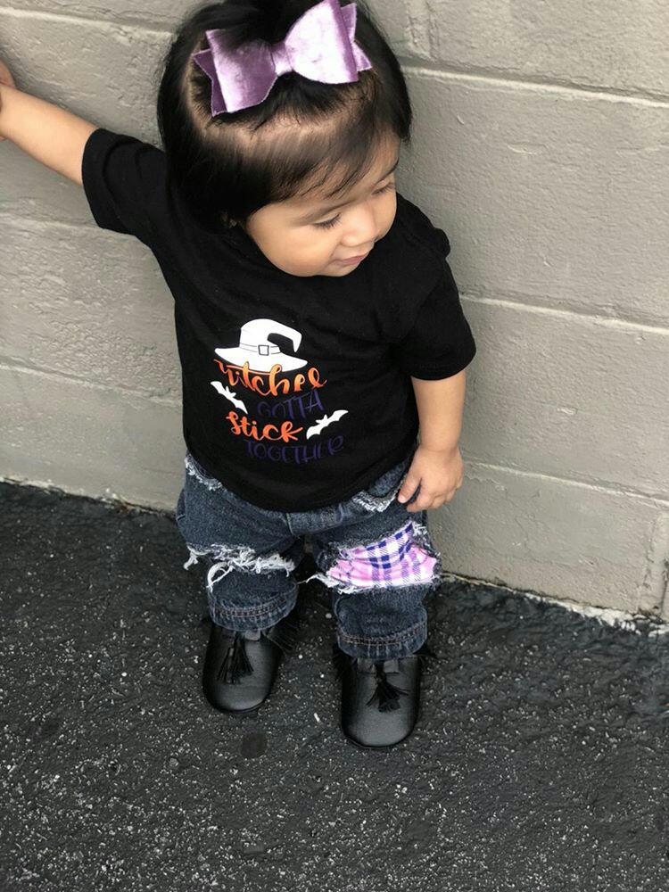 Witches Gotta Stick Together Girls Shirt Halloween