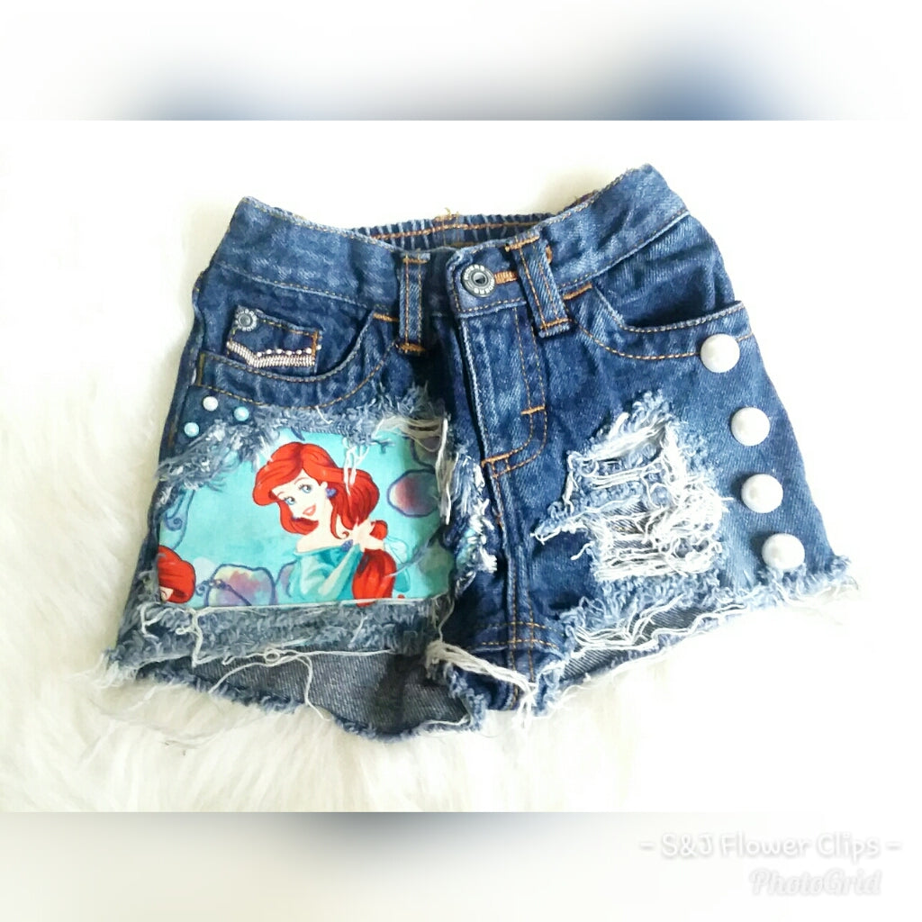 Little Mermaid Ariel Girls Distressed Jeans Shorts