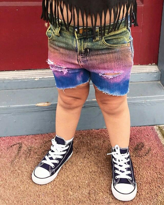 Neon Rainbow Girls Distressed Jeans Shorts